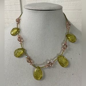 Unique chartreuse green crackle bead necklace